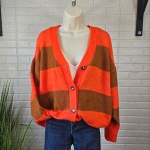Orange and Brown Striped Cardigan